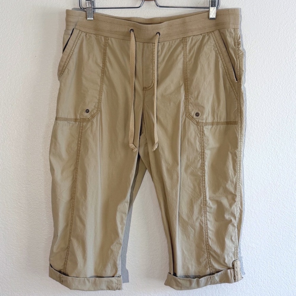 Natural Reflections Tan Cargo Capri Pants Womens 16 Khaki Drawstring Crop